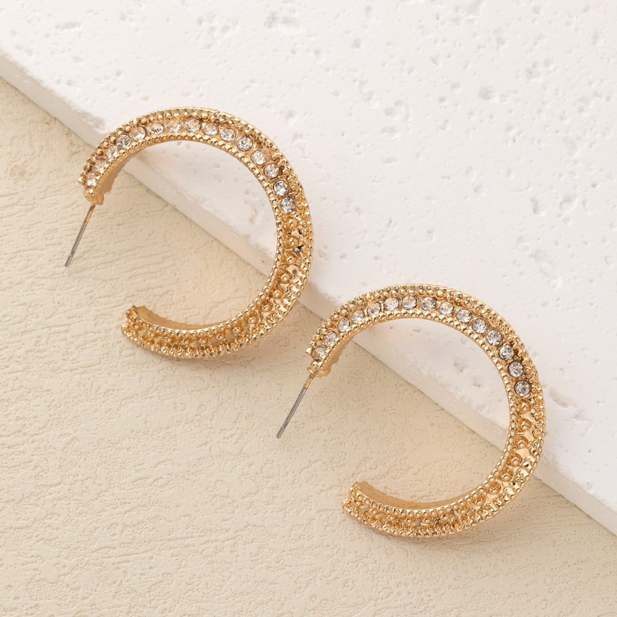 Wholesale Silver Needle Retro Simple Diamond C Shape Earrings